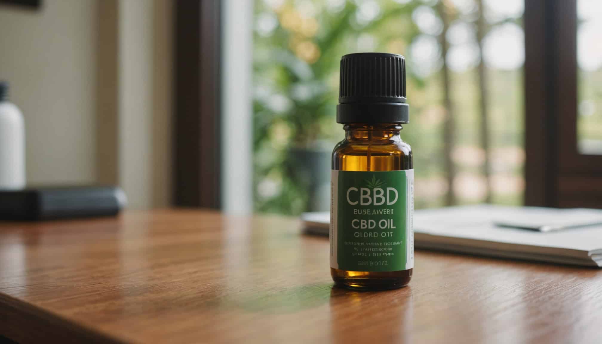 Fleur de CBD sur une table avec des dents en arrière-plan  
Plante de CBD entourée de remèdes naturels pour dents